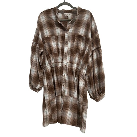 Davi & Dani Dress Women's M Brown Plaid Button-Up Soft Flannel Western Country - Picture 1 of 14